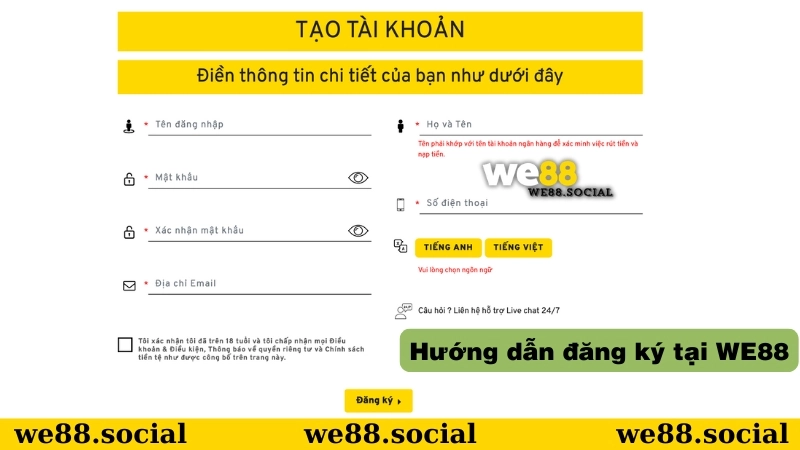 Hướng dẫn đăng ký WE88 đơn giản nhanh chóng